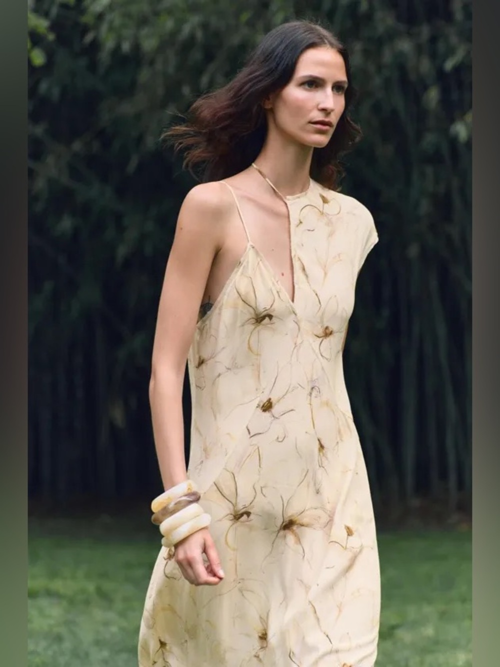 Zara Collection: Asymmetrical Cream Floral Slip Dress